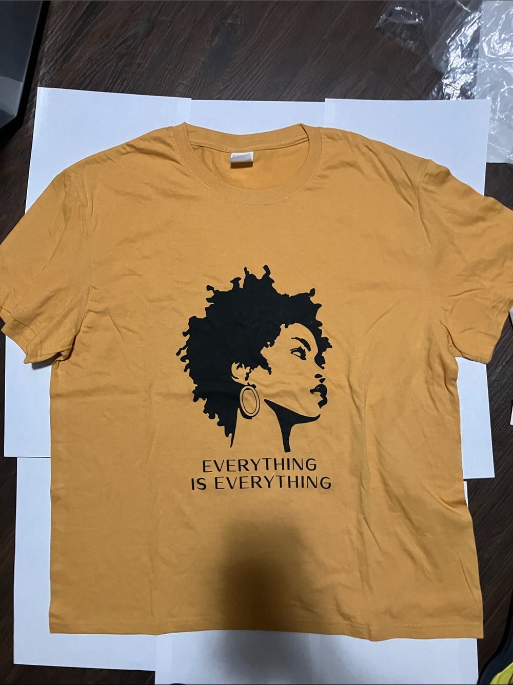 Mustard Graphic Tee with Black Silhouette - "Everything Is Everything"